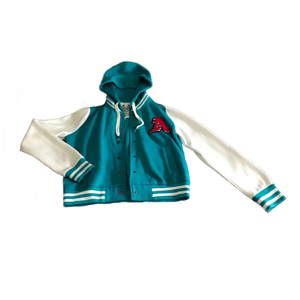 Turquoise varsity jacket